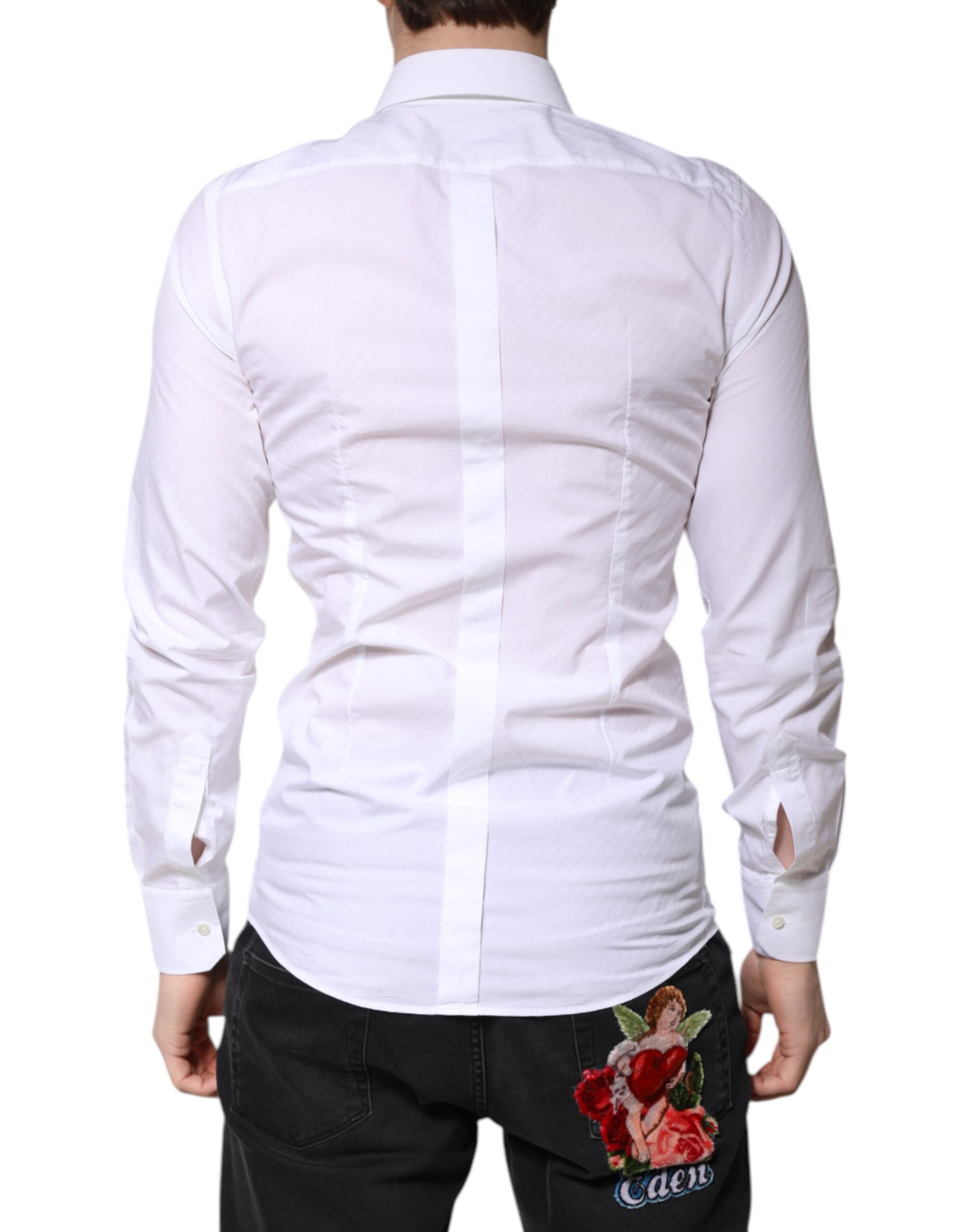 Dolce & Gabbana White Cotton Dress GOLD Formal Collar Shirt